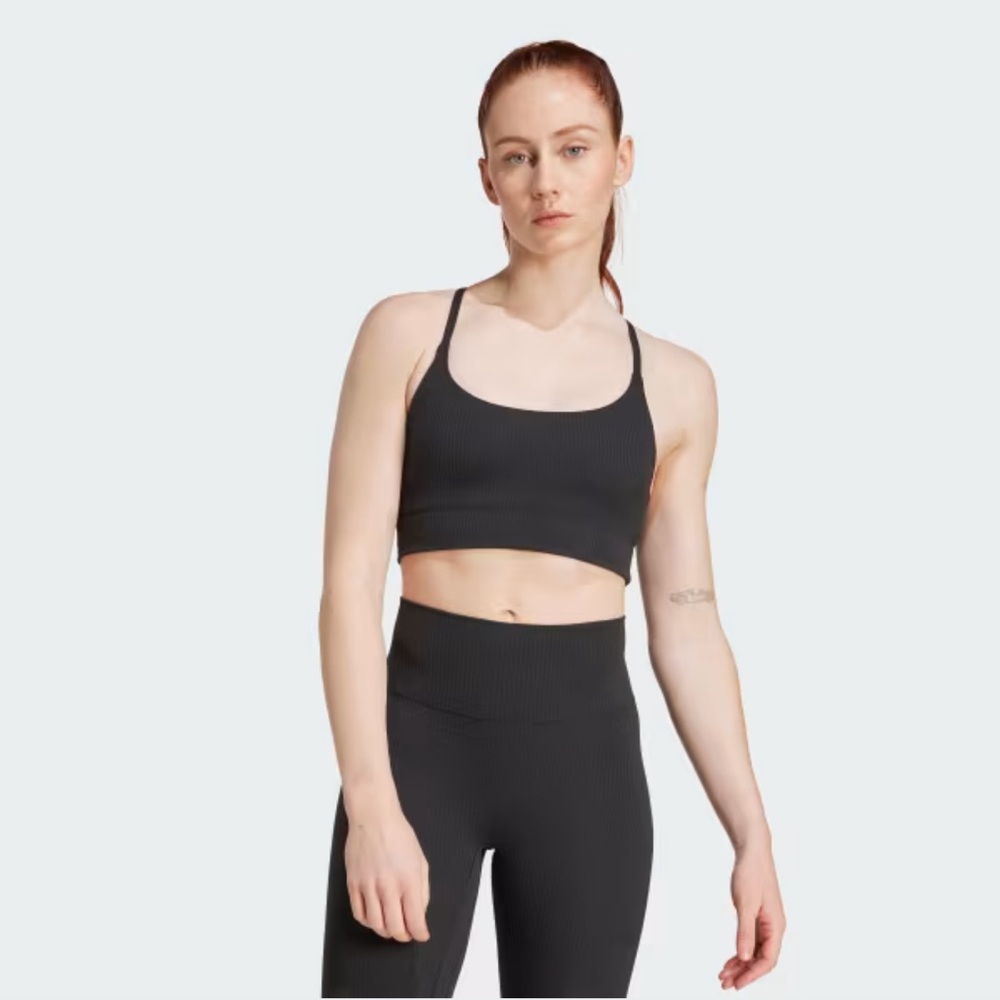 NWT Adidas All Me Light Support Rib Bra Long Line, Size Medium, Black